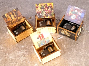 x4 Manual Wind Music Boxes Wood Anime Manga Demon Slayer One Piece Japanese - Picture 1 of 7