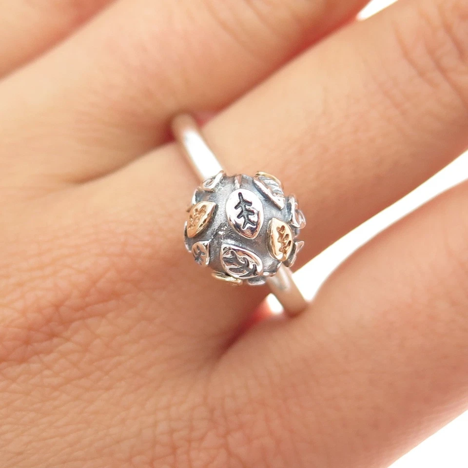 PANDORA 925 Sterling Silver & Gold Tree of Life Ball Bead Ring Size 9 - Image 1 of 4