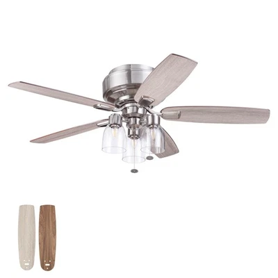 Magonia, 52 inch Farmhouse Style, Flush Mount LED Ceiling Fan with Light, Dim... - Image 1 of 4