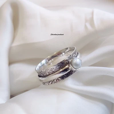 Pearl Spinner Ring, pearl ring, Silver Pearl Ring, Jewellery, Statement All Size - Image 1 of 4