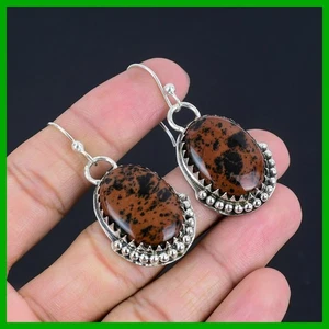 Friendship Day Deal 925 Silver Natural Mahogany Obsidian Unique Dangle Earrings - Picture 1 of 6