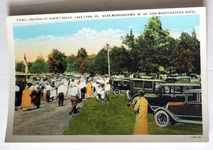 Vintage 1930 Lake Lynn PA PC GESCHÄFTIGER TAG SONNENUNTERGANG STRAND PICKNICKPLÄTZE neuwertig - Bild 1 von 2
