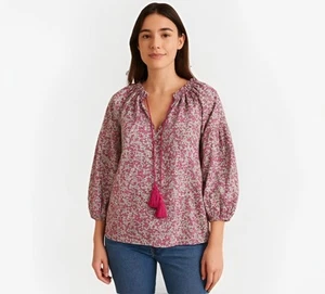 Camicia ANN MASHBURN Rosalina top contadino rosa floreale nappa taglia S small usata in ottime condizioni - Foto 1 di 10