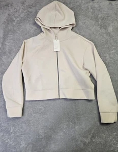 New Women's Cropped Hoodie Jacket - Lightweight & Comfortable Cream Small - Picture 1 of 2