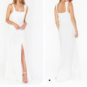 show me your mumu paris gown maxi dress women white stretch crepe large - Picture 1 of 11