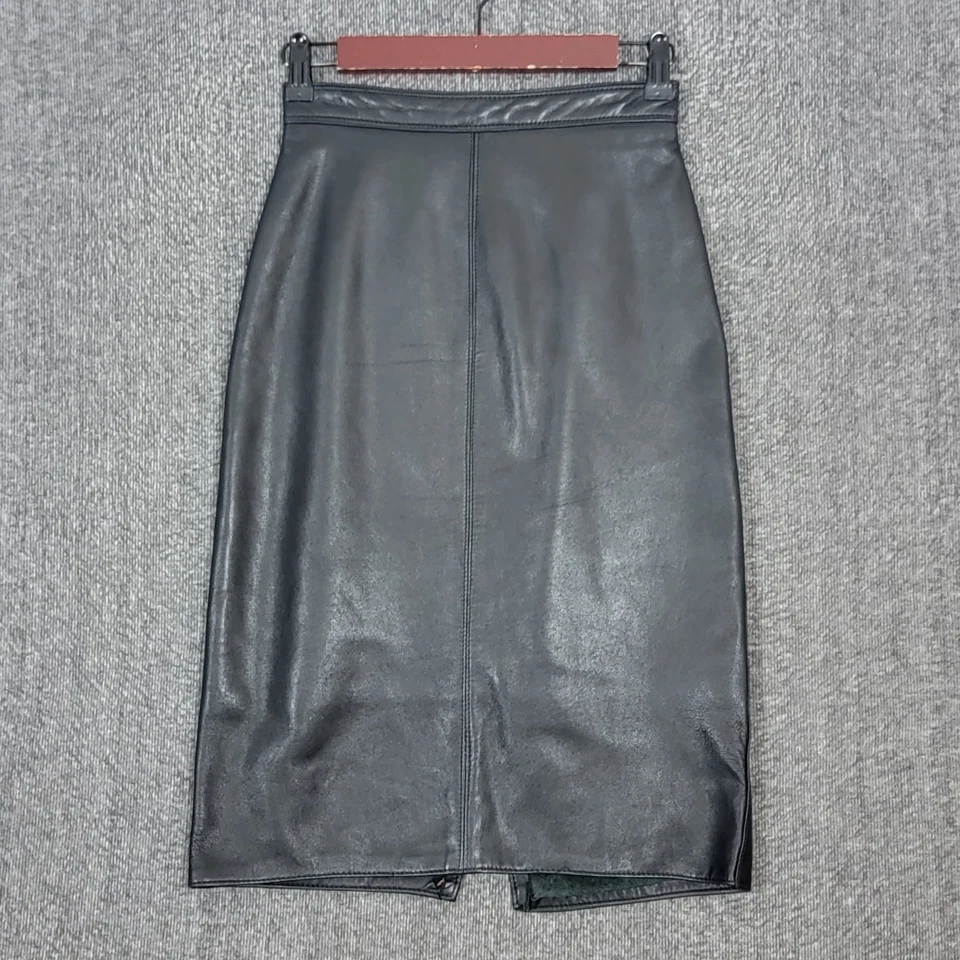 Falda vintage Lillie Rubin para mujer 4 cuero negro forrada a lápiz midi Foto 1 de 4