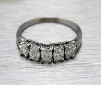 1.35Ct Oval Lab-Created Diamond Wedding 5 Stone Promise Ring 14K White Gold - Image 1 of 4