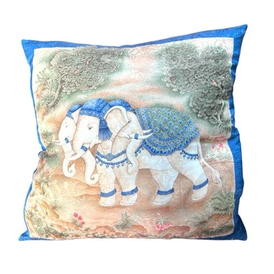 COJÍN JIM THOMPSON 100% SEDA TAILANDESA ESTAMPADO ELEFANTE CUADRADO 16 x 16 PULGADAS Foto 1 de 3