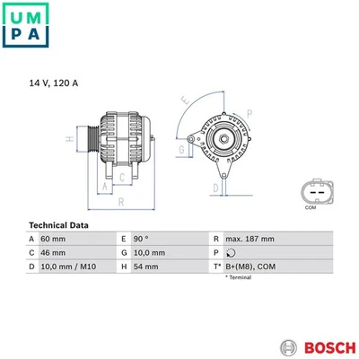 ALTERNATOR 0 986 080 350 FOR BMW 7/E65/E66 M47D20 N47D20C 2.0L 4cyl 5 E61 2.5L - Image 1 of 4