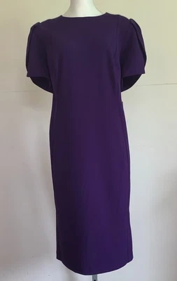 Calvin Klein Dress Sheath Purple Scuba Tulip Sleeve Jewel Neckline Size 16W NEW - Image 1 of 4