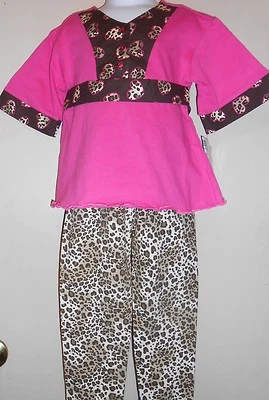 儿童总部蹒跚学步女孩 2 件套动物印花裤子套装 Fuchsia 4T 全新带标签 — 第 1/3 张图片