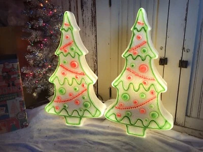 Blow Mold White Gingerbread Trees Red And Green Union Don Featherstone 29” - Image 1 of 4