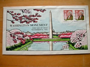 Collins FDC Washington Monument Full colored cover 2 stamps 1985 - Picture 1 of 1