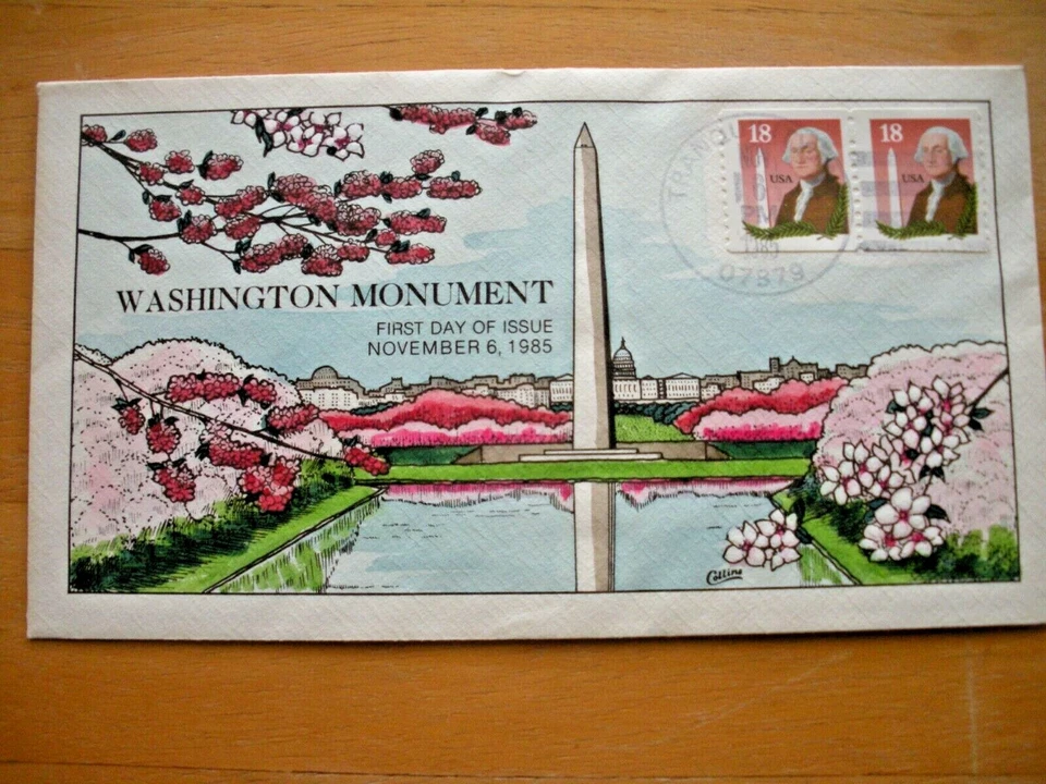 Collins FDC Washington Monument Full colored cover 2 stamps 1985 - Image 1 of 1