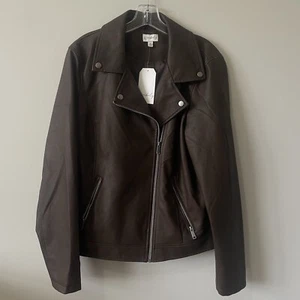 Wonderly Moto Jacket Women’s XL Root Brown Stretch Faux Vegan Leather Coat NEW - Picture 1 of 6