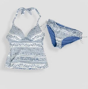 Costume da bagno due pezzi CREMIEUX blu e bianco floreale paisley taglia media spiaggia - Foto 1 di 7