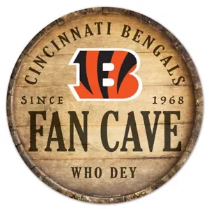 Cincinnati Bengals Wincraft NFL 14" Round Barrel Fan Cave Wood Sign FREE SHIP - Picture 1 of 1