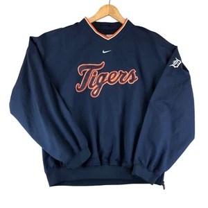 VTG 90s Nike Team Detroit Tigers Center Swoosh V Neck Pullover Mens Large Jacket - Picture 1 of 10