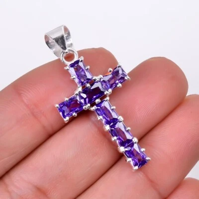 Amethyst Gemstone Handmade Pendant. 925 Sterling Silver Amethyst pendant 1.2in - Image 1 of 4