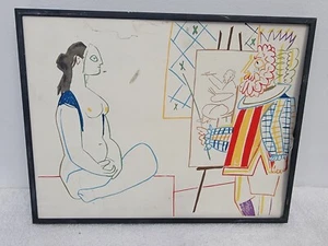 Pablo Picasso pintura real del rey de la comedia humana y la mujer enmascarada - Imagen 1 de 14