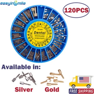 120PCS Dental Screw Post Titanium Kit Gold/Silver Plated Conical Root Canal Pins - Picture 1 of 12