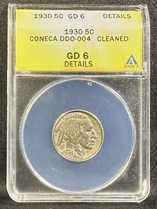 1930 Buffalo Nickel Doubled Die Obverse FS-102 CONECA: DDO-004 ANACS GD6 Details - Picture 1 of 4
