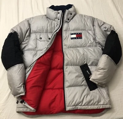 Chaqueta de plumón Tommy Hilfiger vintage años 90 plateada/gris talla XL Foto 1 de 4