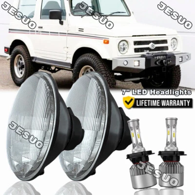 New Pair 7" inch Round LED Headlights High Low Beam For Suzuki Samurai 1986-1995 Foto 1 de 4