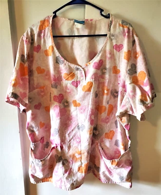 A Women's Scrub H.Q. Plus Sized 3XL Scrub Top Colorful Heart Pattern Pullover - Image 1 of 4