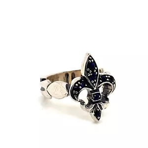 925 Sterling Silber Unisex Saphir Fleur de Lis Siegelring Gr. 10,5 - Bild 1 von 5
