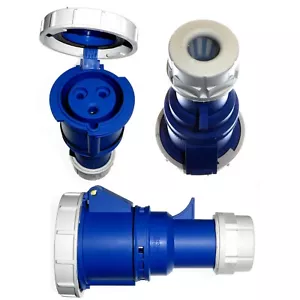 32A 3 Pin Coupler IP67 Waterproof 2P+E 230V Fast-Fit 32 Amp Blue Marina Caravan - Picture 1 of 7