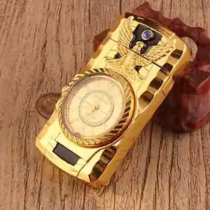 Windproof Jet Lighter With Light &Quartz Clock Refillable Lighter Gift Flame UK - Picture 1 of 13