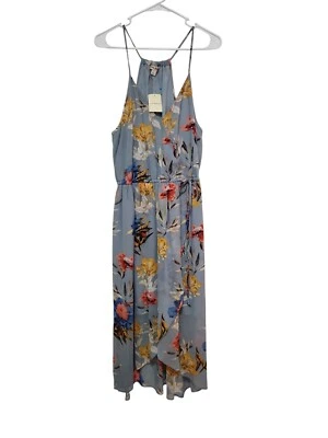 NWT Lucky Brand Faux Wrap High Low Dress Womens Large Blue Floral Romantic Fairy - Image 1 of 4
