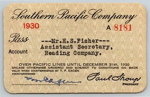 Pass annuale ferroviario vintage - Southern Pacific Company Reading Co. 1930 - A8181 - Foto 1 di 2