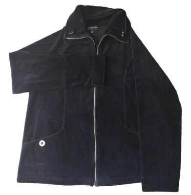 JONES NEW YORK SPORT Jacket Women XL Black Velvet Full Zip Sweatshirt Hooded - Image 1 of 4