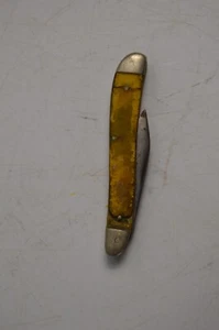 Vintage Ka-Bar Pocket Knife Yellow Handle Fishing Hunting - Picture 1 of 9