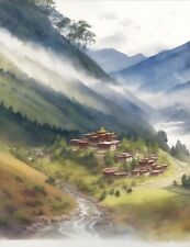 Thimphu Bhutan Watercolor Painting Country City Art Print