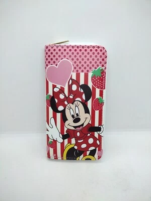 Cartera Larga Mujer Cremallera Alrededor Rayas Rojas y Blancas Fresa Minnie Mouse Foto 1 de 4