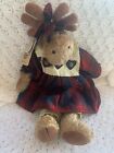 Boyds Bears Moose ‘Minney’ in a red plaid outfit and Bow -Damaged Tag