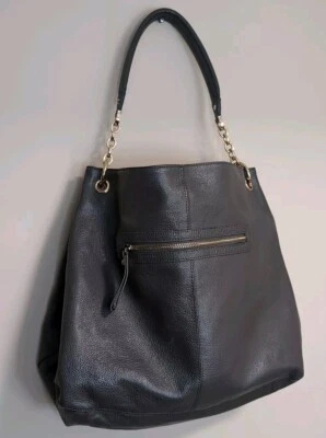 Bolsa de ombro Cuore & Pelle Hobo couro pebbled cinza tom dourado corrente - Imagem 1 de 4