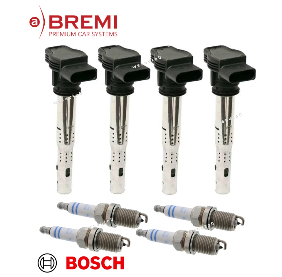 Ignition Coil & Spark Plug (4sets) OES for Audi 2.0L A3 A4 A5 A6 Q3 Quattro / Q5 - Image 1 of 1