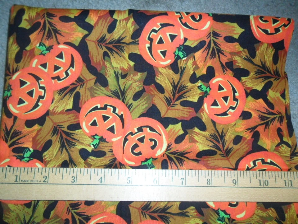UNWASHED COTTON FABRIC PUMPKINS AND LEAVES - Image 1 of 1