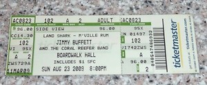 Jimmy Buffett Full-Size Ticket Stub,  August 23,  2009 Boardwalk Hall,  Seat 2
