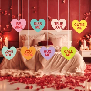 8pcs Valentines Day Hanging Hearts Sign Valentines Day Decor Hanging Decorations - Picture 1 of 7