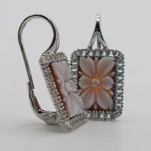 Cameo earrings, floral design, sterling silver, handmade, zircon - Picture 1 of 7