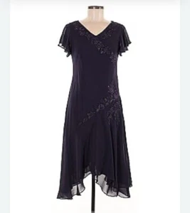Women’s Coldwater Creek Navy Blue Beaded Dress Wedding Guest Dress Sz 10 - Picture 1 of 5