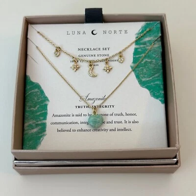 Juego de collar de latón piedra genuina Luna Norte corazón amazonita Foto 1 de 2
