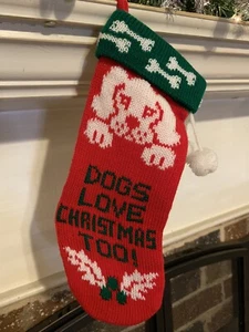 Vintage gestrickte Handarbeit Haustier Hund Strumpf Weihnachtsdekoration ca. 11,5 "x 5" - Bild 1 von 1
