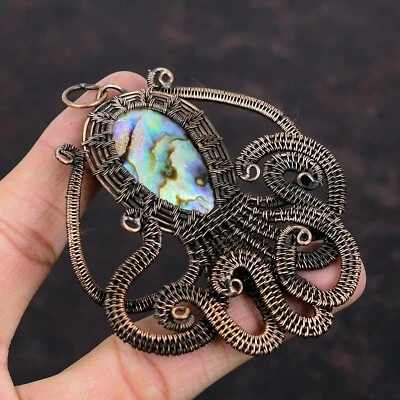 Copper Abalone Shell Stone Ethnic Wire Wrapped Octopus Daughter Pendant Jewelry - Image 1 of 4