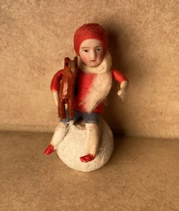 Antique Heubach bisque child cotton small Snowball Christmas Ornament Choice - Picture 1 of 4